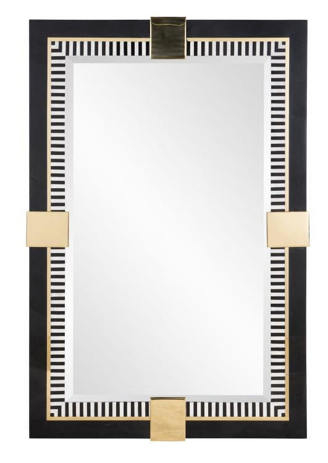 Black Marble Rectangular Mirror with Brass Accents