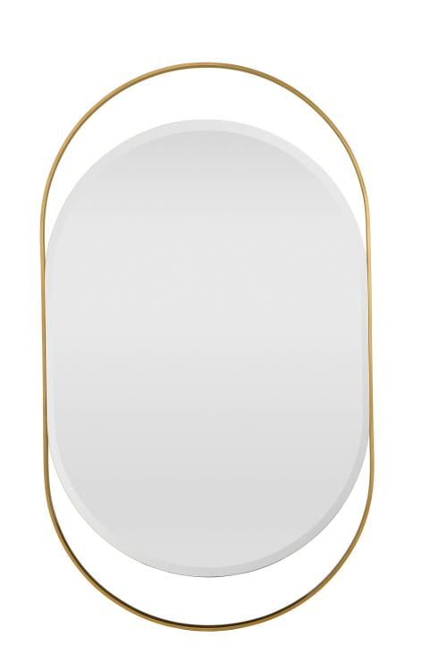 Soft Brass Oval Beveled Mirror with Leather Accents