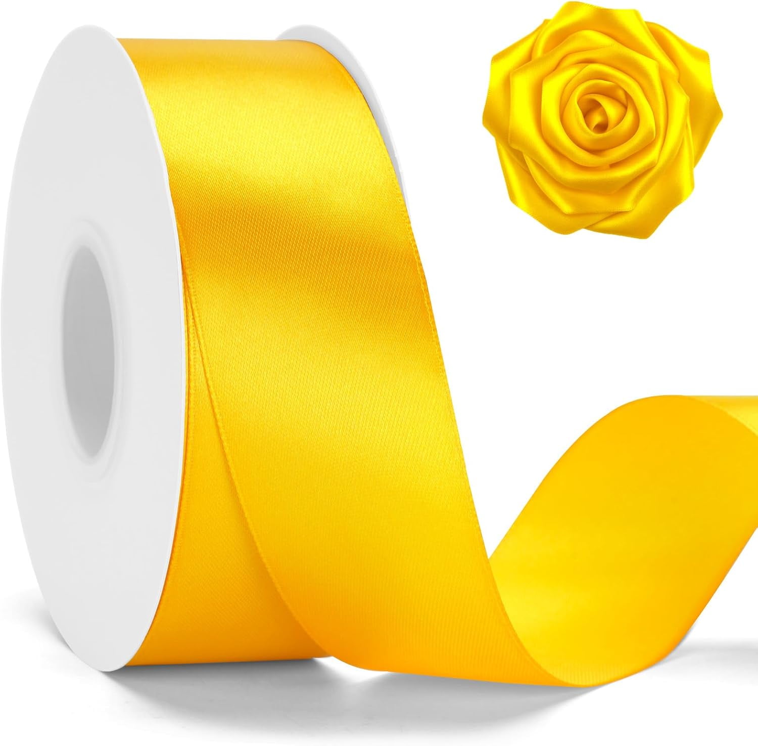 Maize Yellow Satin Ribbon – 1 1/2'' x 100 Yards Polyester Golden Yellow Ribbon for Gift Wrapping, Wedding & Baby Shower Decoration, DIY Crafts, Sunflowers Floral Bouquets, Wreath Bows