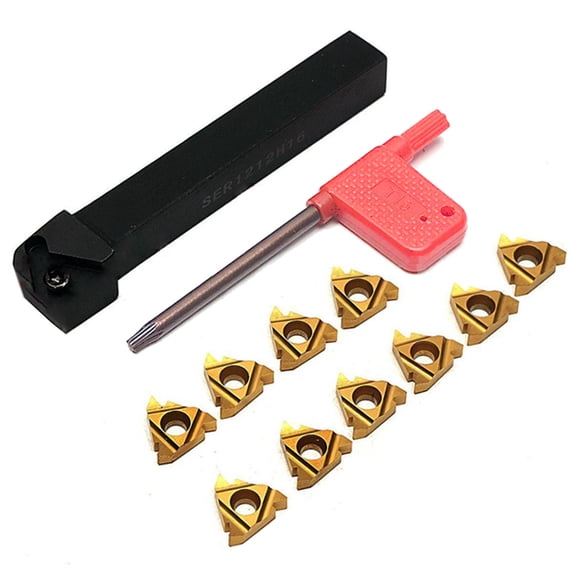 Maizoon CNC Lathe Threading Turning Tool Set SER1212H16 Insert Holder + 10pcs 16ER AG60 Carbide Inserts + T15 Wrench Lathe Tools DZ11