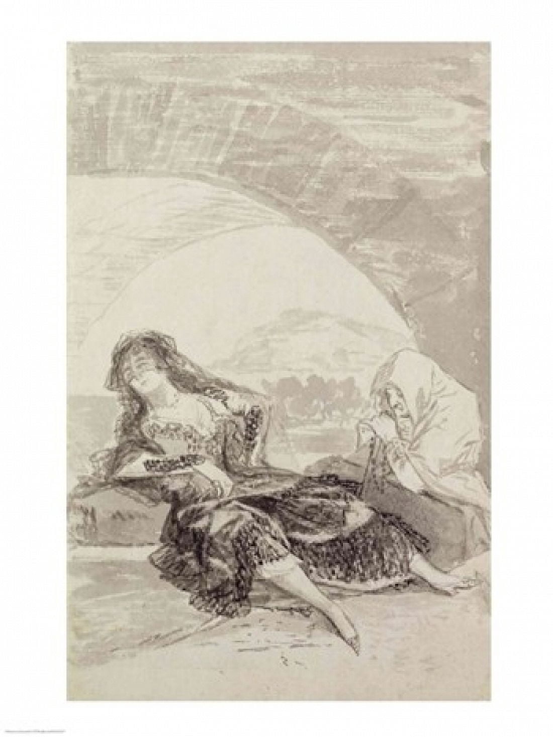 Maja and Celestina under an arch Canvas Art - Francisco De Goya (24 x 36)