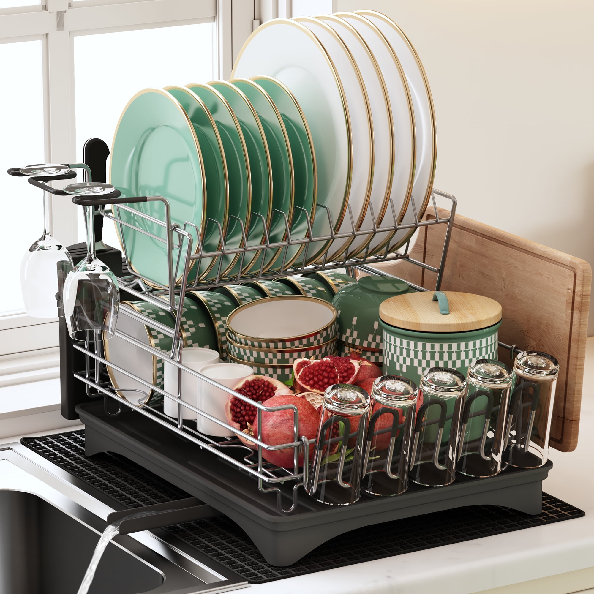 Majalis Dish Rack, 2 Tier Dish Drying Rack, with Drainboard, Utensil  Holder, Stainless Steel Rustproof Dish Racks for Kitchen 