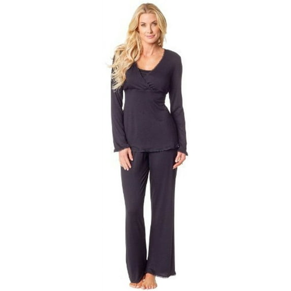 Majamas Margo Long Sleeved Nursing Pajama Set #12-9902,Large,Black
