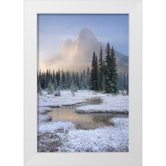 Majchrowicz, Alan 11x14 White Modern Wood Framed Museum Art Print Titled - Fresh autumn snow on Liberty Bell Mountain and meadows of Washington State Pass