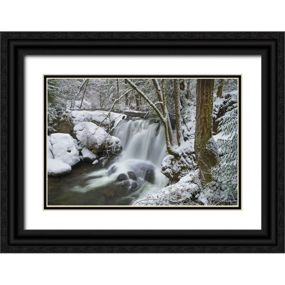 Majchrowicz, Alan 14x11 Black Ornate Wood Framed with Double Matting Museum Art Print Titled - Whatcom Falls after fresh dusting of winter snow Whatcom Falls City Park-Bellingham