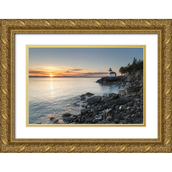 Majchrowicz, Alan 14x11 Gold Ornate Wood Framed with Double Matting Museum Art Print Titled - Lime Kiln Lighthouse at sunset-Lime Kiln Point State Park-San Juan Island-Washington State