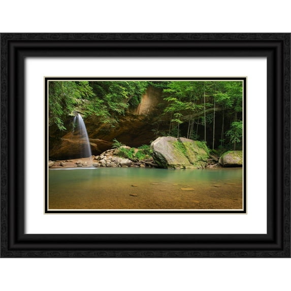 Majchrowicz, Alan 18x13 Black Ornate Wood Framed with Double Matting Museum Art Print Titled - Old Mans Cave Lower Falls-Hocking Hills State Park-Ohio