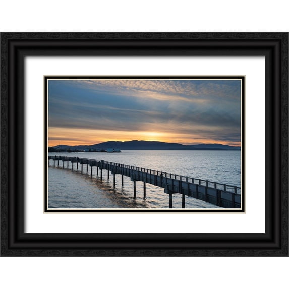 Majchrowicz, Alan 18x13 Black Ornate Wood Framed with Double Matting Museum Art Print Titled - Taylor Dock Boardwalk at sunset-Boulevard Park-Bellingham-Washington State