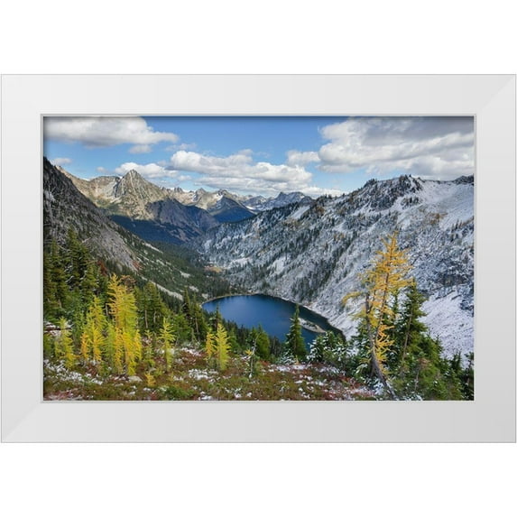 Majchrowicz, Alan 18x13 White Modern Wood Framed Museum Art Print Titled - Lake Ann and golden larches after autumn snowfall North Cascades-Washington State