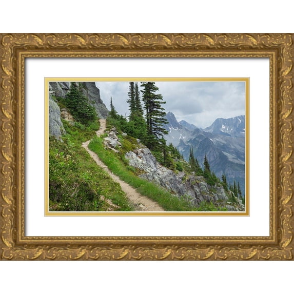 Majchrowicz, Alan 24x17 Gold Ornate Wood Framed with Double Matting Museum Art Print Titled - Abbott Ridge Trail along cliffs below Mount Abbott Selkirk Mountains Glacier National Park