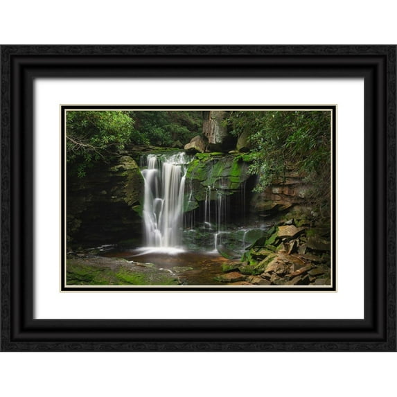 Majchrowicz, Alan 32x23 Black Ornate Wood Framed with Double Matting Museum Art Print Titled - First or Upper Ekalaka Falls-Blackwater Falls State Park-West Virginia