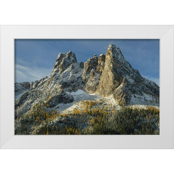 Majchrowicz, Alan 32x23 White Modern Wood Framed Museum Art Print Titled - Liberty Bell Mountain and Early Winters Spires seen from Washington State Pass Overlook