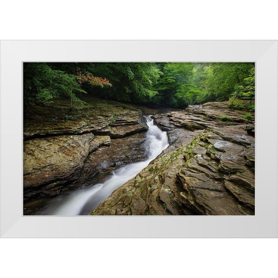 Majchrowicz, Alan 32x23 White Modern Wood Framed Museum Art Print Titled - Natural Waterslides on Meadow Run Ohiopyle State Park-Pennsylvania