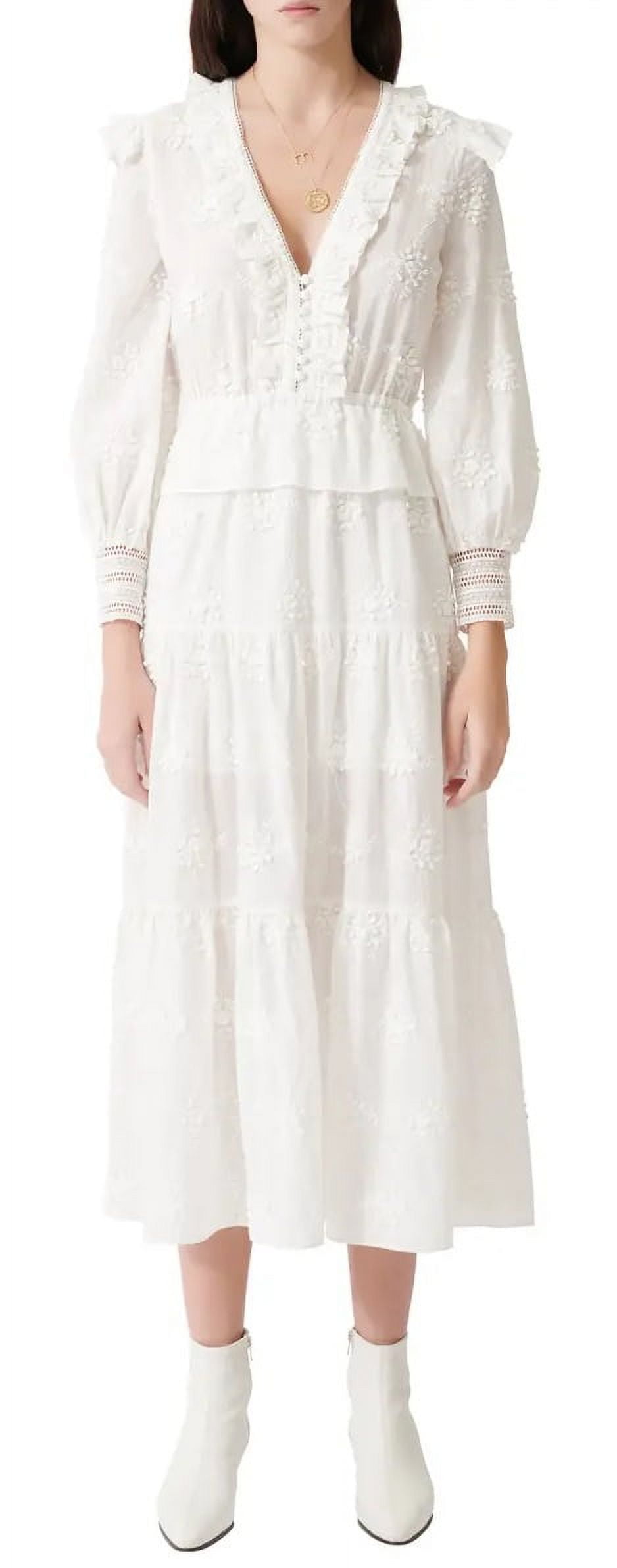 Maje ECRU Women's Roxana Long Sleeve Embroidered Dress, US 42