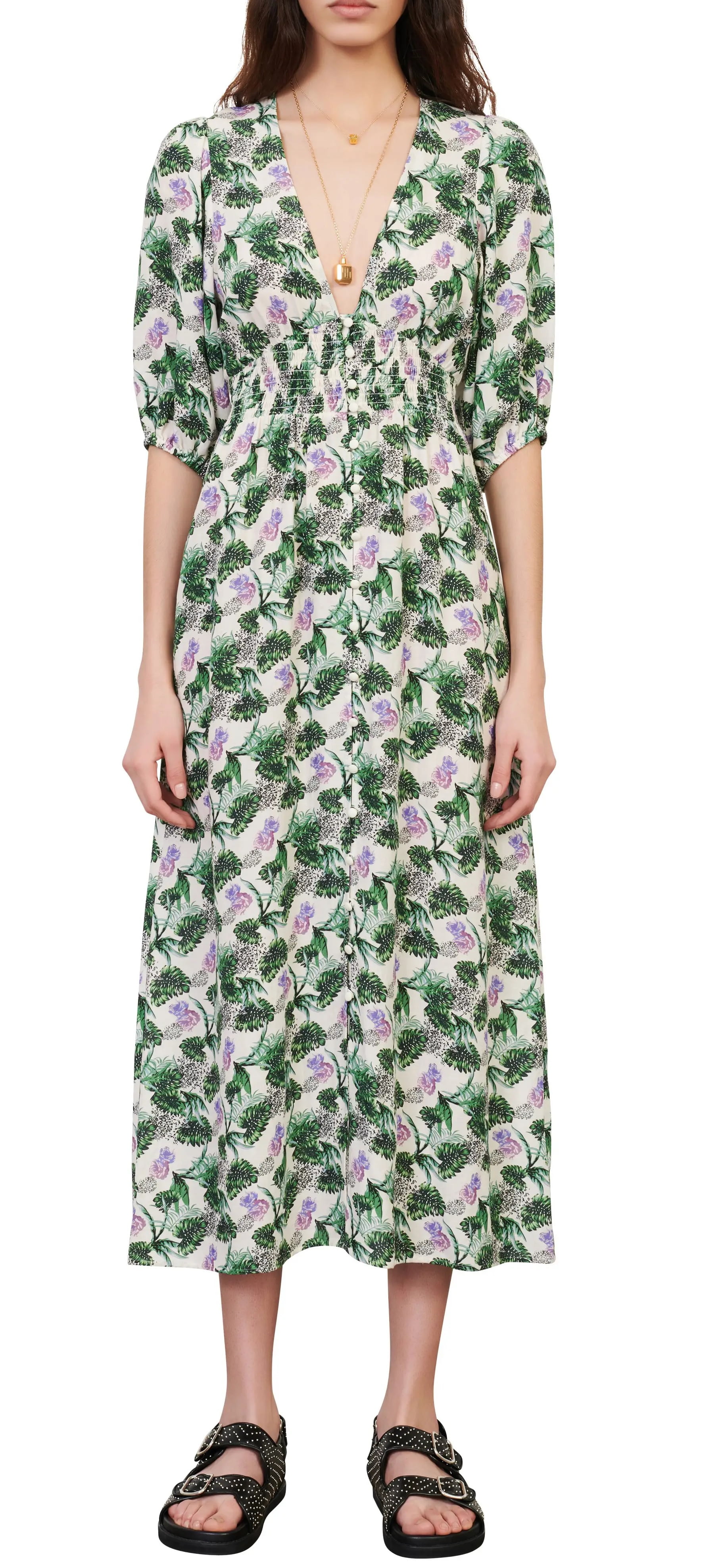 Maje GREEN Women's Romantica Printed Linen Midi Dress, US 36 - Walmart.com