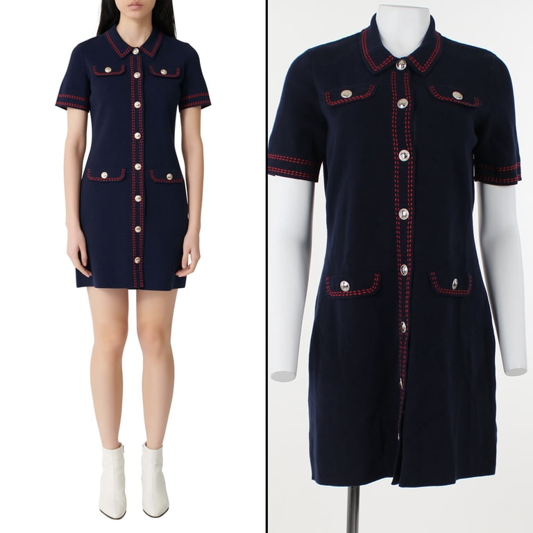 knit dress with contrasting topstitching Short dress with topstitch details Black / Gray For Women