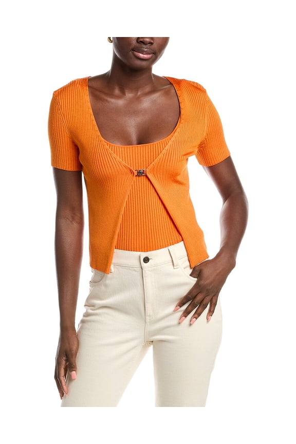 womens  2-In-1 Clasp Front Sweater, T3, Orange