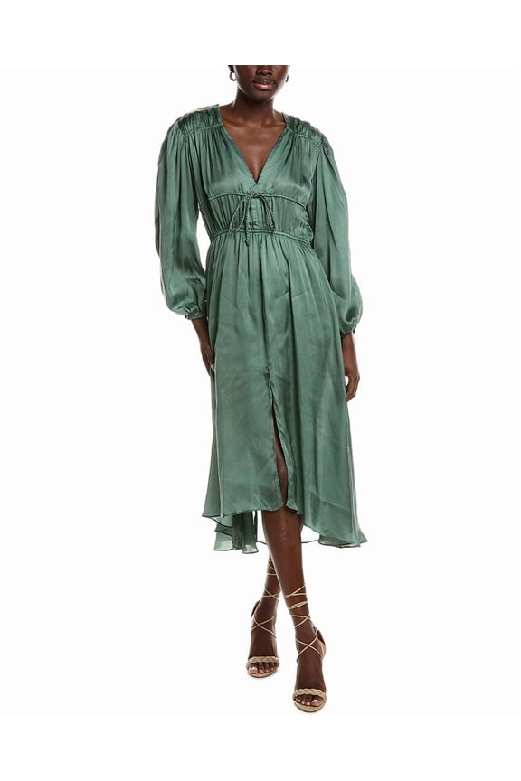 womens Balloon Sleeve Midi Dress, 36, Green