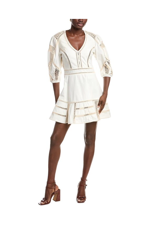 womens  Crochet Insert Mini Dress, T34, White