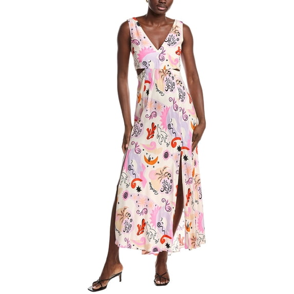 Maje womens Cutout Waist Silk Maxi Dress, T36