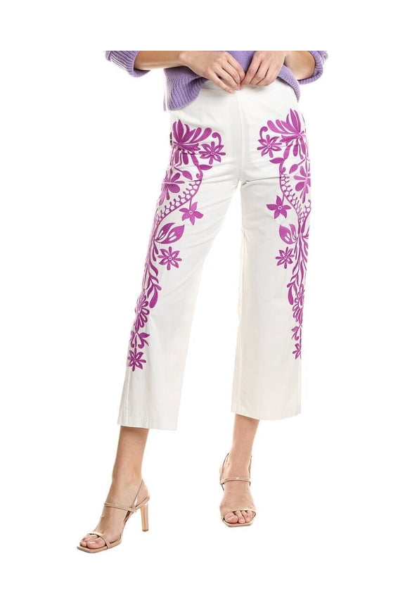 womens  Embroidered Pant, 34, White