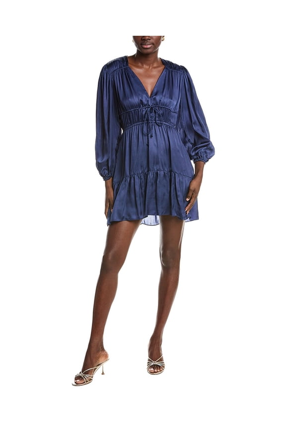 womens  Gathered Satin Mini Dress, T38, Blue