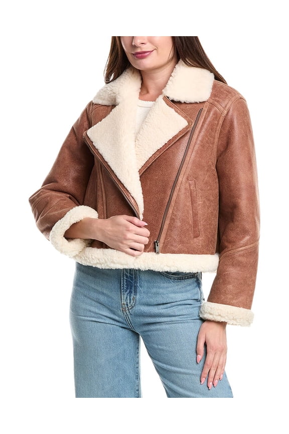 womens Leather Coat, 38, Tan