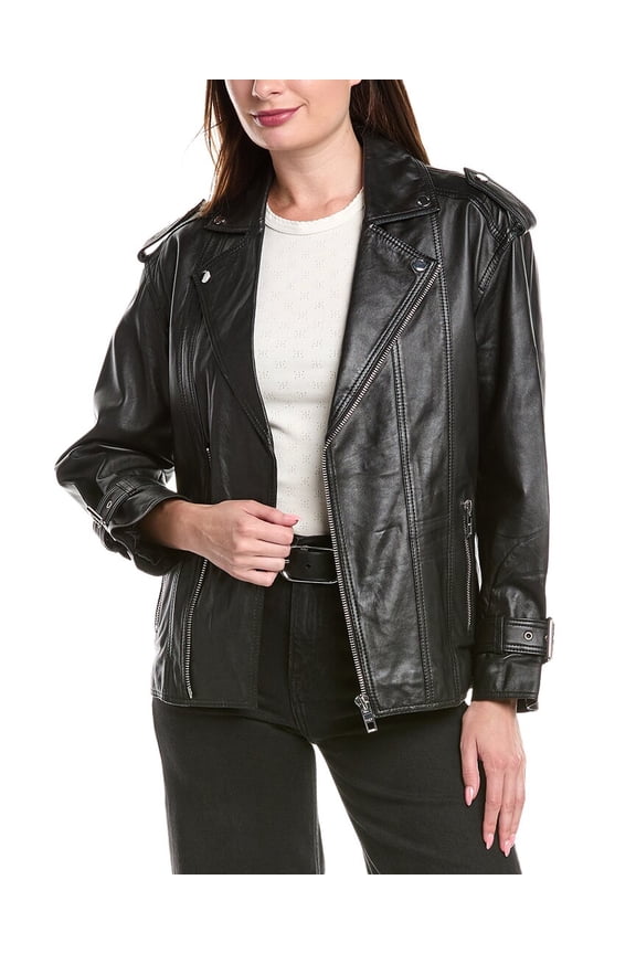 womens Leather Jacket, 38, Black
