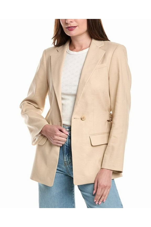 womens Linen-Blend Blazer, 36, Tan