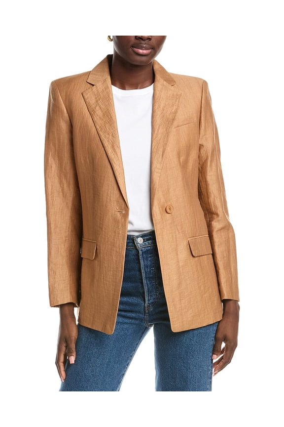 womens Linen-Blend Suit Blazer, T36, Brown