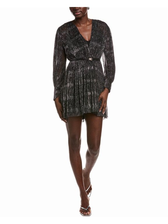 womens Metallic Mini Dress, 40, Black