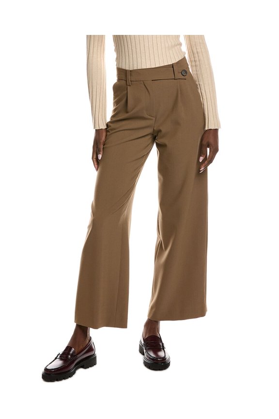 womens Pleated Wool-Blend Pant, 34, Brown
