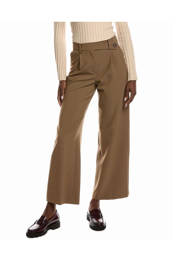 womens  Pleated Wool-Blend Pant, 34, Brown