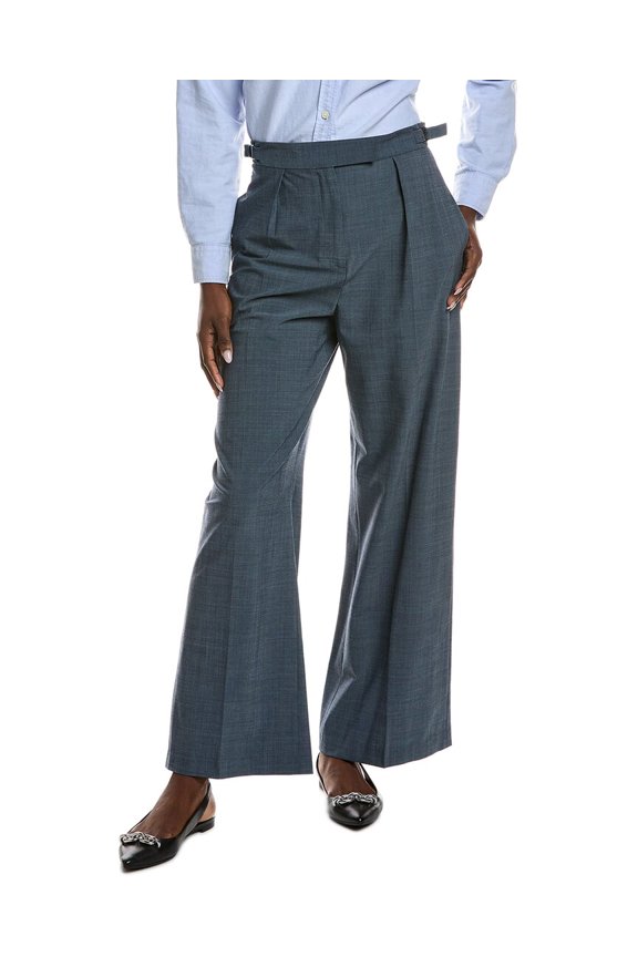 womens Pleated Wool-Blend Pant, 38, Blue