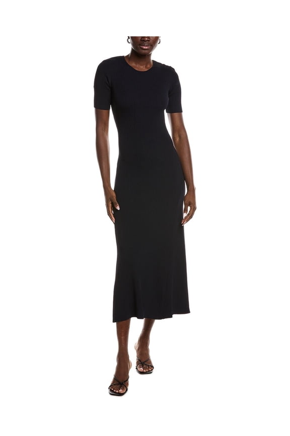 womens Rib Knit Maxi Dress, 40, Black