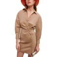 thumbnail image 1 of Maje womens  Ribeige Wool-Blend Mini Dress, T40, Beige, 1 of 3