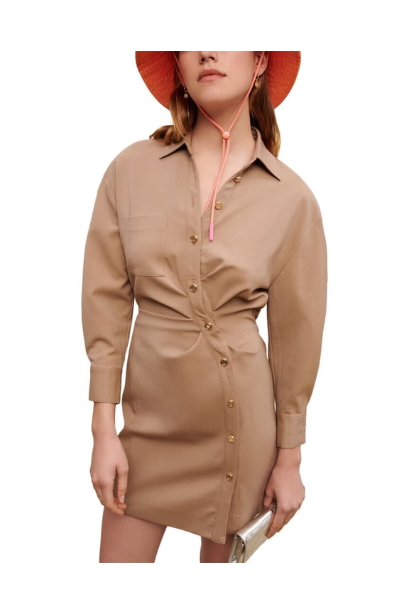 womens  Ribeige Wool-Blend Mini Dress, T42, Beige