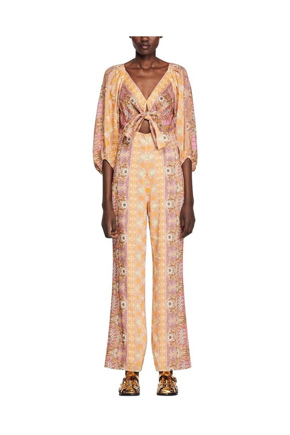womens Sandro Dieppe Linen-Blend Jumpsuit, 34, Beige