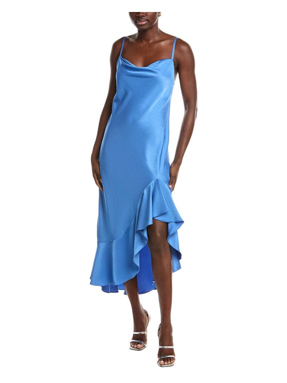 womens Satin Cowl Neck Midi Dress, T42, Blue