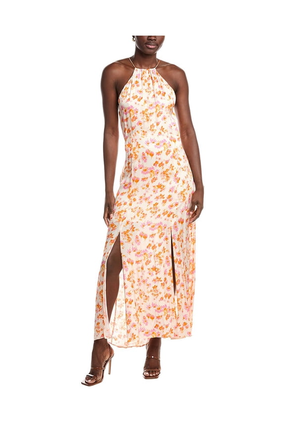 womens Satin Maxi Dress, T38, Orange