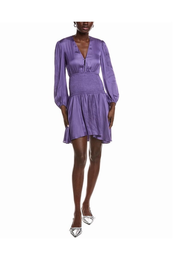 womens Smocked Waist Mini Dress, 38, Purple