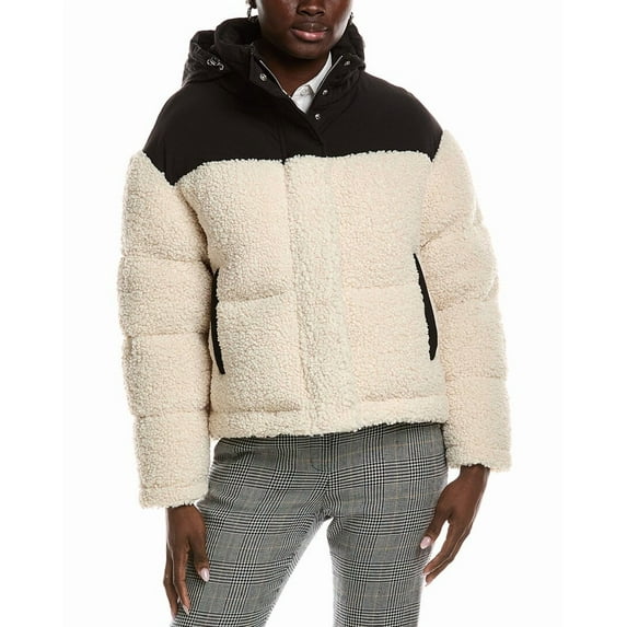 Maje womens Teddy Fleece Puffer Coat, 1, White