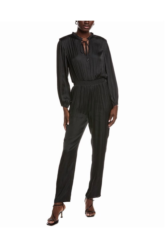 womens Tie Neck Jumpsuit, 38, Black