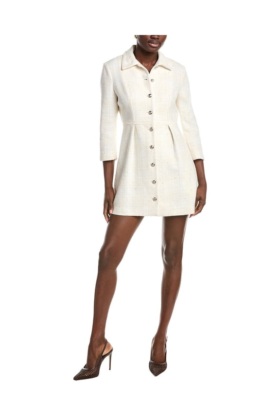 womens Tweed Wool-Blend Coat Dress, T40, White