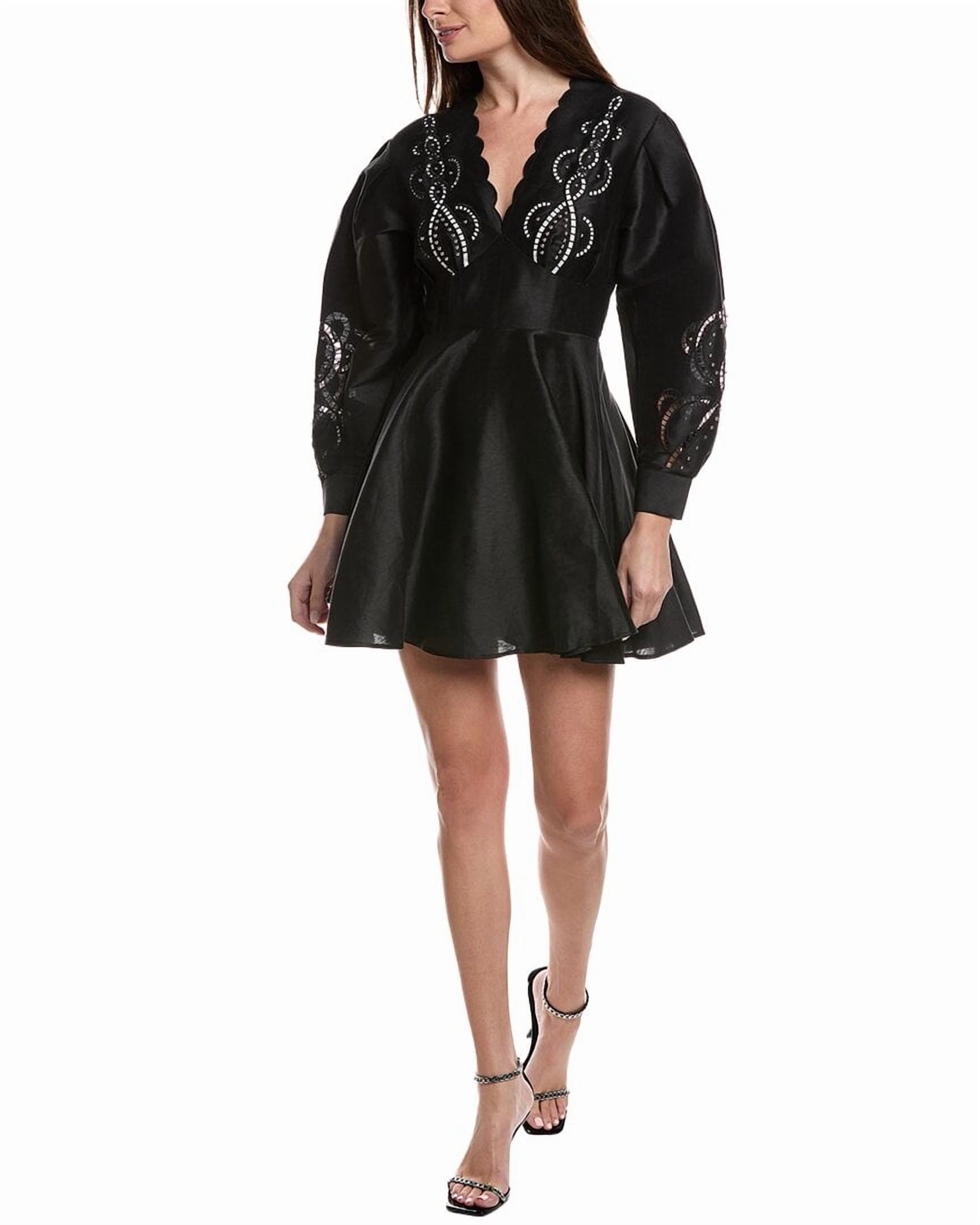 Maje Short Embroidered Linen Dress - Black