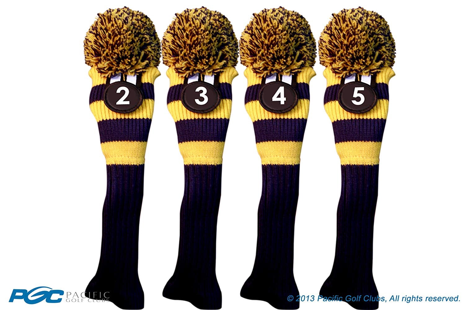 Majek #2, 3, 4, 5 Hybrid Combo Pack Rescue Utility Blue & Yellow Golf Headcover Knit Pom Pom Retro Classic Vintage Head Cover