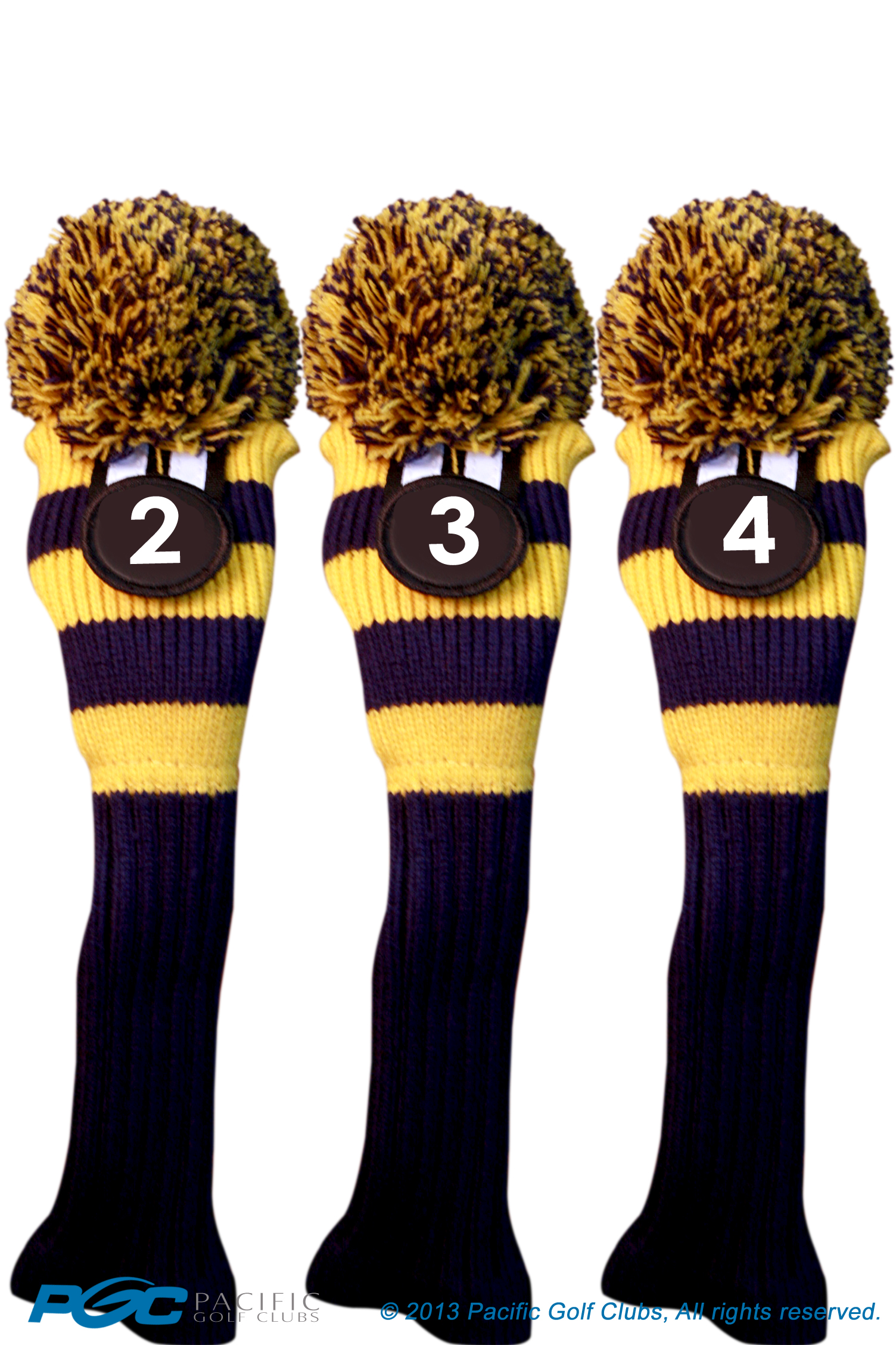 Majek #2, 3, 4 Hybrid Combo Pack Rescue Utility Black & Yellow Golf Headcover Knit Pom Pom Retro Classic Vintage Head Cover