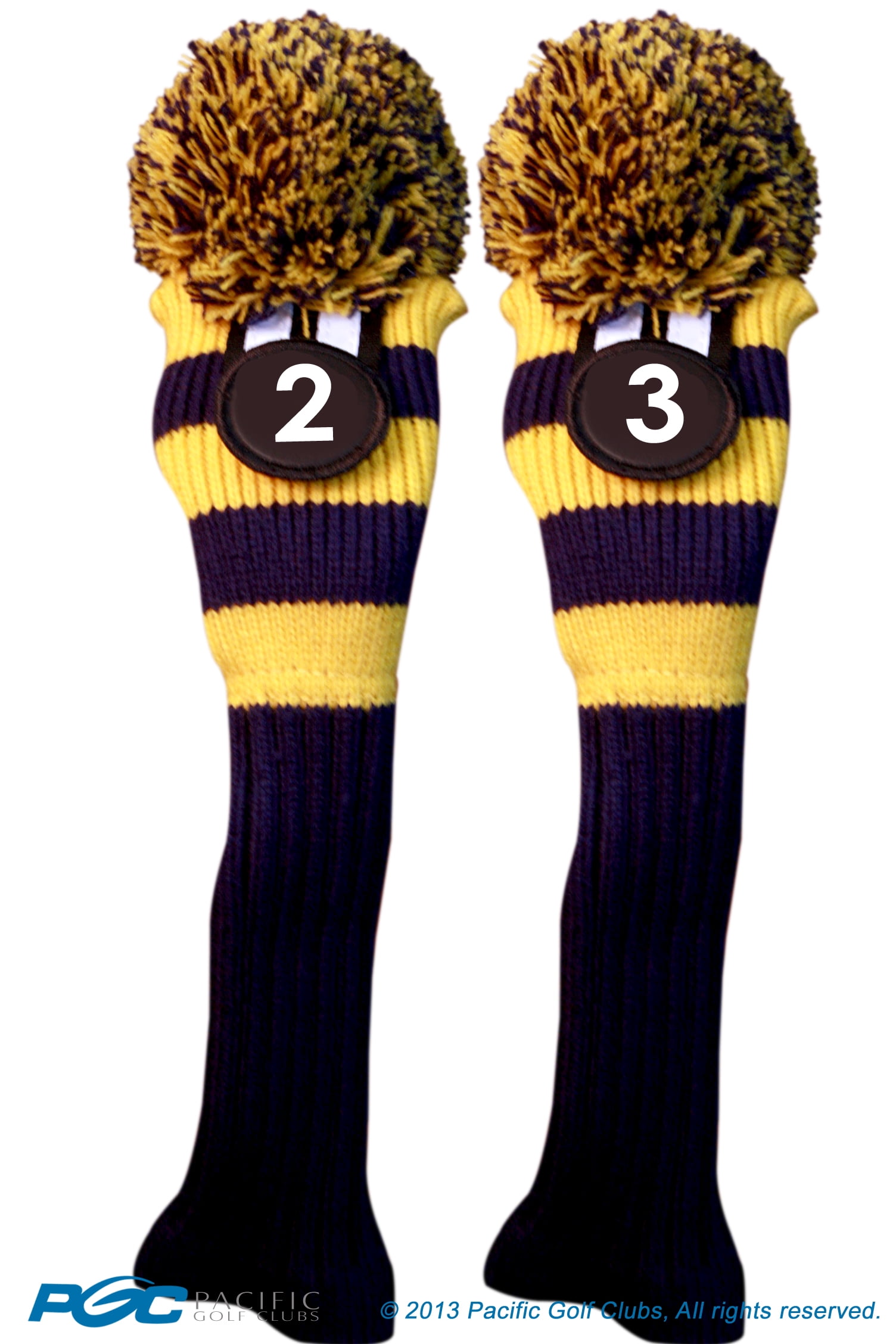 Majek #2 & 3 Hybrid Combo Pack Rescue Utility Blue & Yellow Golf Headcover Knit Pom Pom Retro Classic Vintage Head Cover
