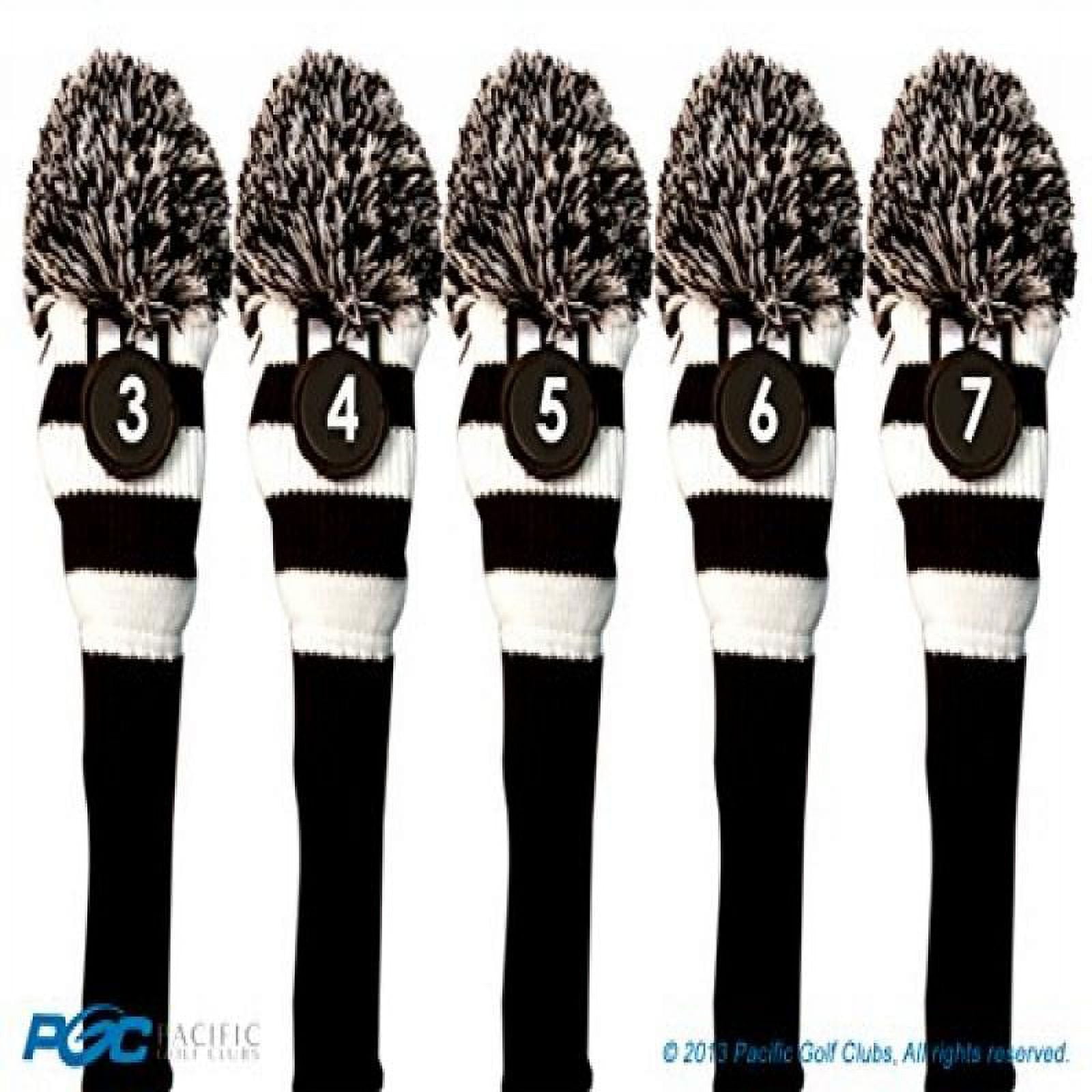 Majek #3, 4, 5, 6, & 7 Hybrid Combo Pack Rescue Utility Black & White Golf Headcover Knit Pom Pom Retro Classic Vintage Head Cover