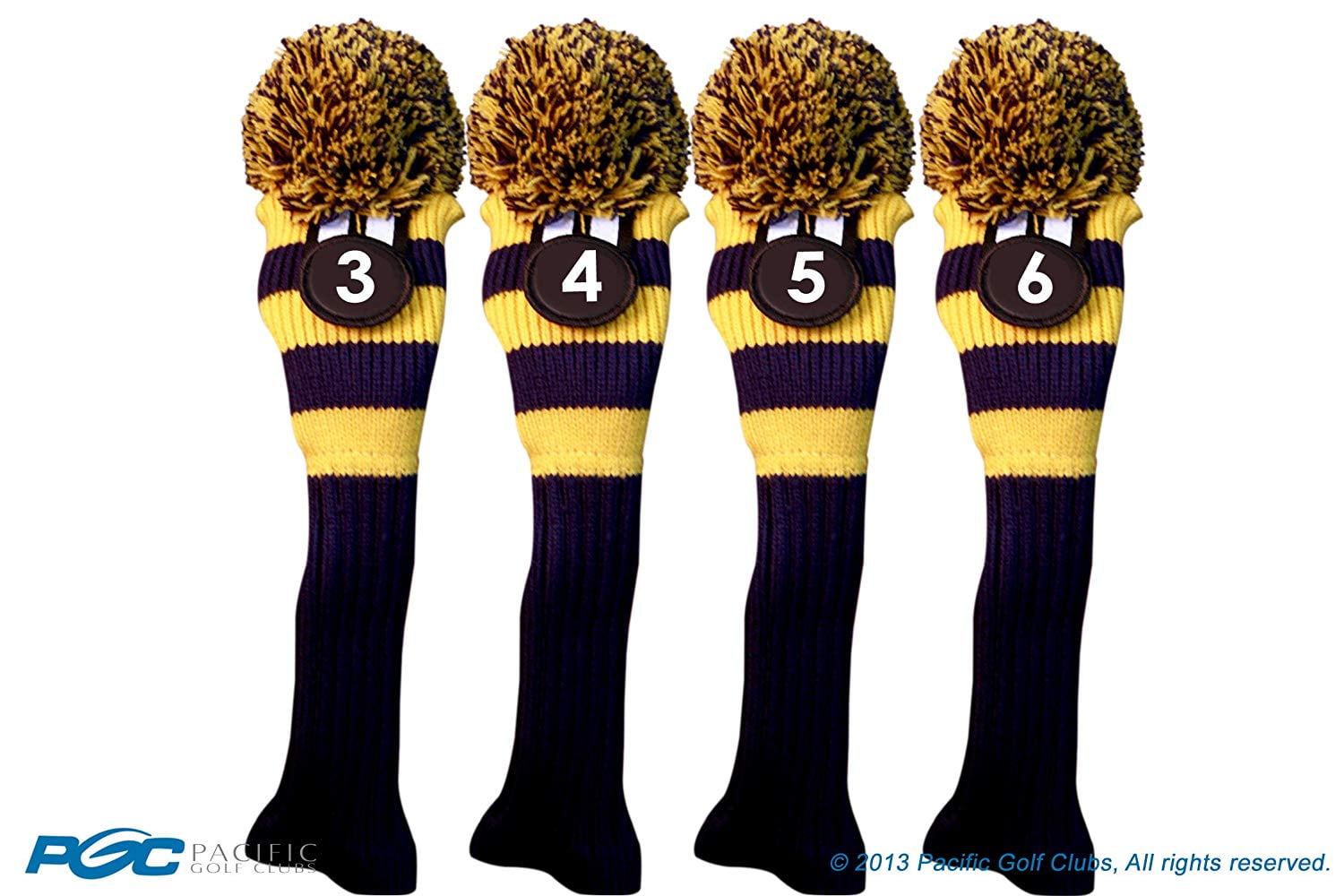 Majek #3, 4, 5, & 6 Hybrid Combo Pack Rescue Utility Blue & Yellow Golf Headcover Knit Pom Pom Retro Classic Vintage Head Cover